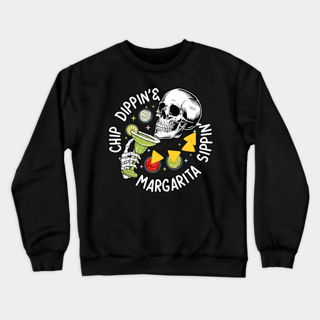 Retro Funny Cinco De Mayo Celebration Margarita Sippin Skeleton Crewneck Sweatshirt by inksplashcreations